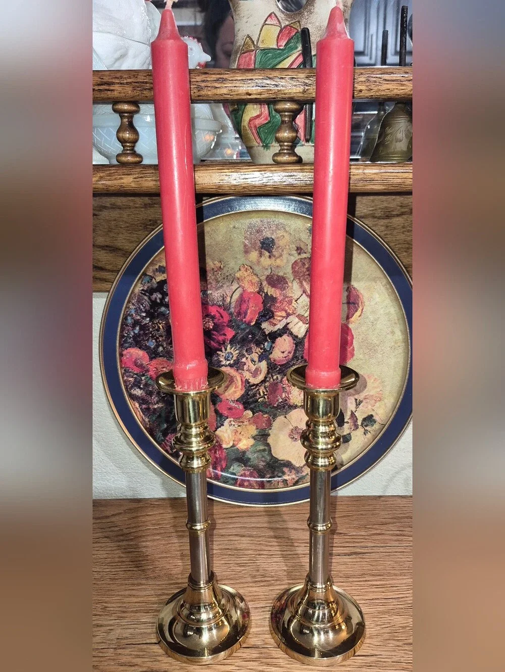2 Brass & Brushed Steel Candlesticks Holders 9.5